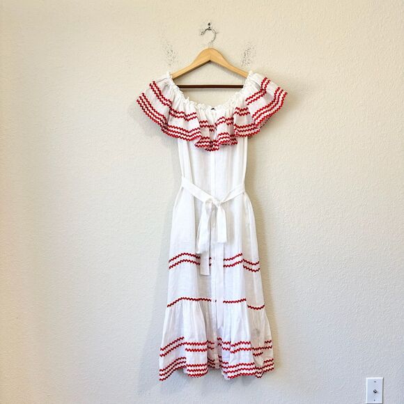 LISA MARIE FERNANDEZ Mira Ruffled Off-The-Shoulder Maxi Dress White - Picture 1 of 16